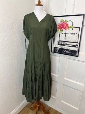 Eudon Choi Hunter Green Tiered Midi Dress Size S